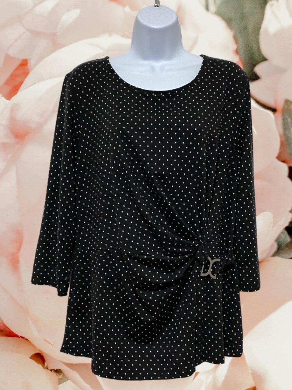 Robert Louis-Women's Large Pullover Top Polka Dot Front Side Gather Light Weight